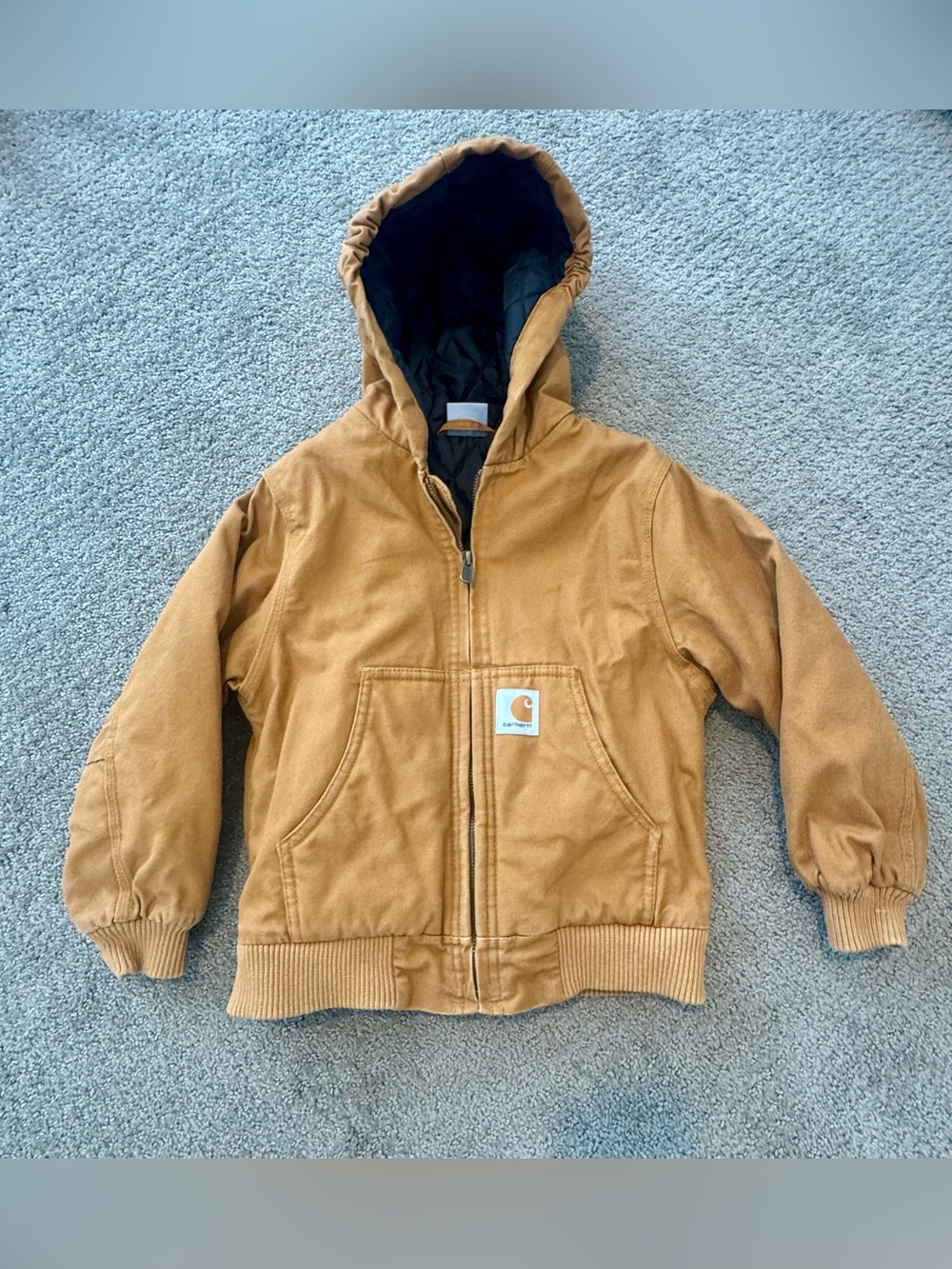 Carhartt Boys Tan Hooded Canvas Jacket — Size 4/5